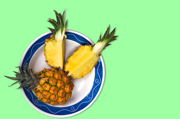 Pineapple sliced top view (flat lay)