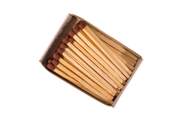Matches in box, isolated, on white background