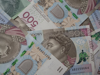 Polish paper money with a face value of PLN 500 per one banknote