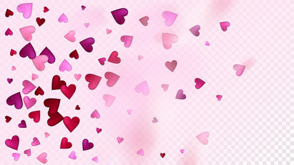 Falling Hearts Vector Confetti. Valentines Day Tender Pattern. Rich VIP Gift, Birthday Card, Poster Background Valentines Day Decoration with Falling Down Hearts Confetti. Beautiful Pink Sparkles