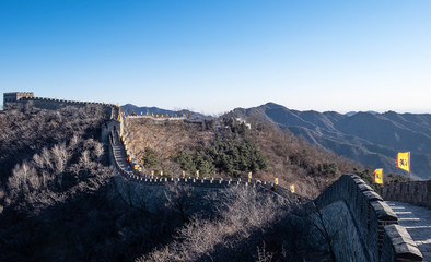 China's famous landmark buildings, the Great Wall and mountains.