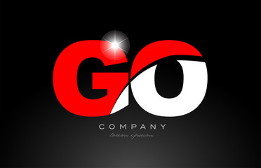 red white color letter combination go g o alphabet for logo icon design