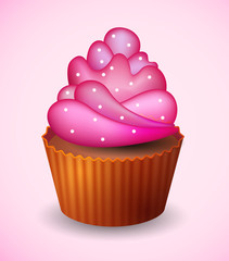 Sweet 3d cupcake  with cream. Vector  eps 10