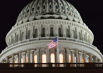 The United States Capitol at night. Capitol USA Building. United States Congress. Dome close-up.