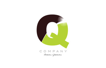 letter q alphabet in green and brown color for logo icon design