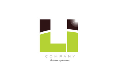 letter li l i alphabet combination in green and brown color for logo icon design