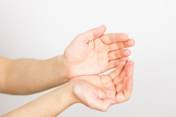 Open hand on white - Open palm gesture. isolated on white background