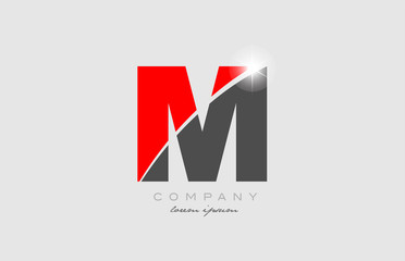 letter m in grey red color alphabet for logo icon design