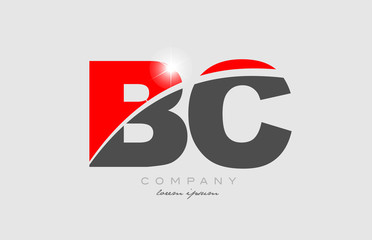 combination letter bc b c in grey red color alphabet for logo icon design