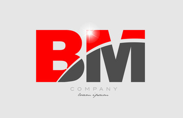 combination letter bm b m in grey red color alphabet for logo icon design