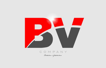 combination letter bv b v in grey red color alphabet for logo icon design