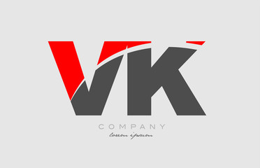 combination letter vk v k in grey red color alphabet for logo icon design