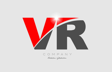 combination letter vr v r in grey red color alphabet for logo icon design