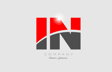 combination letter in i n in grey red color alphabet for logo icon design