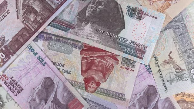 Egypt pound bills slow rotating. Egyptian money currency. 4K stock video footage