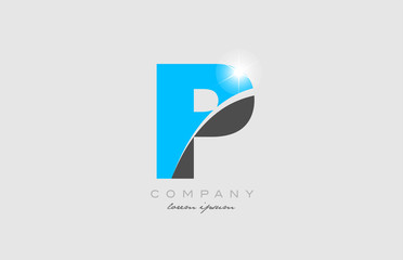 letter p in grey blue color alphabet for logo icon design