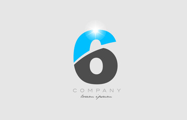 number 6 in grey blue color for logo icon design