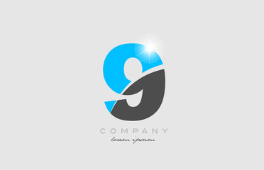 number 9 in grey blue color for logo icon design