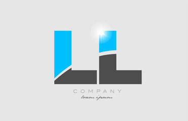 combination letter ll l l in grey blue color alphabet for logo icon design