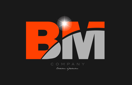 combination letter bm b m in grey orange color alphabet for logo icon design