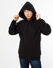 beautiful man in black pullover hoodie mockup