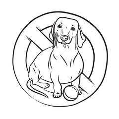 Fototapeta premium Dog. Dachshund. Stop Dog. Black outline. Realistically Hand-drawn Dachshund. Transparent background. Vector illustration. White isolated.
