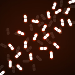 Abstract background of luminous particles in shape pills. Medical pattern