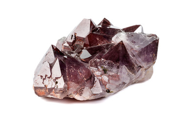 Macro mineral stone Amethysts, Goethite, Epidote on a white background