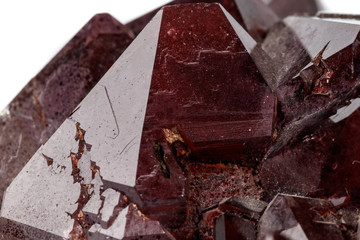 Macro mineral stone Amethysts, Goethite, Epidote on a white background