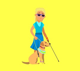 Illustration of a Blind Boy Being Guided by a Seeing Eye Dog