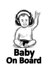 Baby On Board. The sticker on the back window of the car. vector illustration