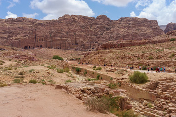 View of colonnaded street and the Royal Tombs in Petra, Jordan