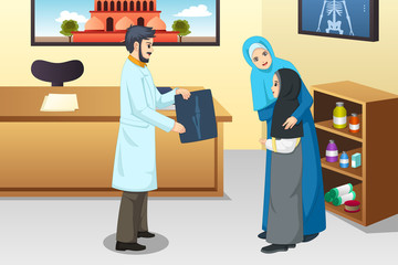 Girl with Broken Arm at Doctor Office Illustration