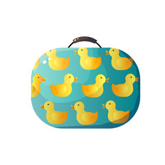 Cute Children Suitcase with Ducks Vector Illustration