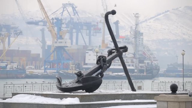 Anchor on the background of the port