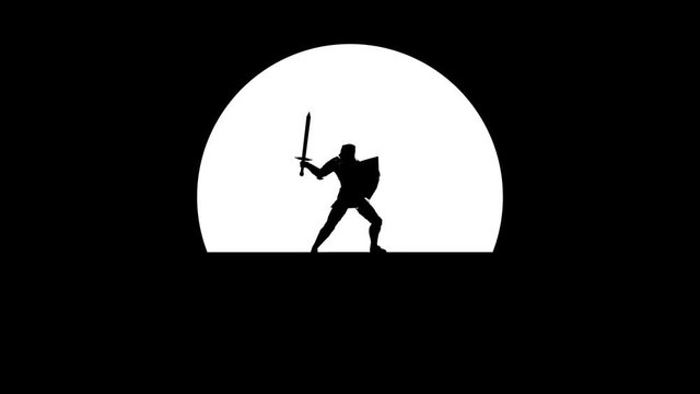 Knight Silhouette on a Moon Background on Vector Style Zoom Out