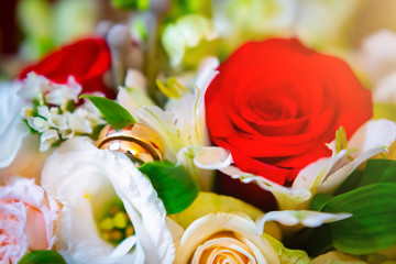 Fototapeta premium stylish wedding attributes of the bride's butane's shoes.