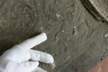 Restoration: close up. conservation of paintings. conservation of sculptures