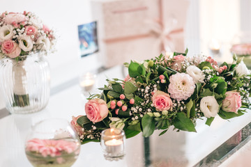 Vintage decoration with flowers and wood for festive events and weddings