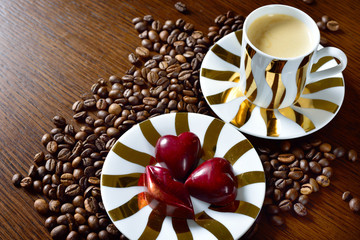A cup of espresso coffee with chocolate. - obrazy, fototapety, plakaty