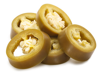 Pickled jalapeno rings pile, paths