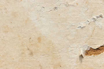 Blank dirty cardboard and paper background. The texture of the surface of old cardboard in stains and the blank background of the old book sheet. Empty template and mockup for designers.