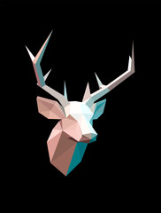 Abstract geometric deer head on the black background. Origami paper Scandinavian style poster