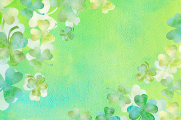 Watercolor clover on a green paper - 249400452