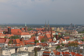 View from the tower of the church of Saint Elizabeth to the old town, the cathedral, Ostrów...