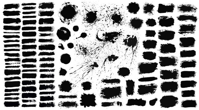 Brush Strokes Set Vector Painted Isolated Objects