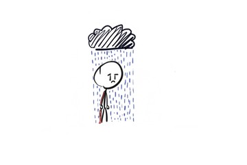 sad stickman with cloud and rain for business or educational presentations