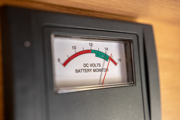 DC Volts indicator battery monitor in Australian campervan indicating full charge