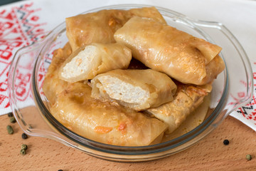 Cabbage roll with meat and rice. Dolma, sarma, golubtsy