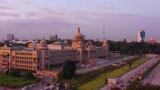 sunset bangalore city famous palace square aerial panorama 4k india